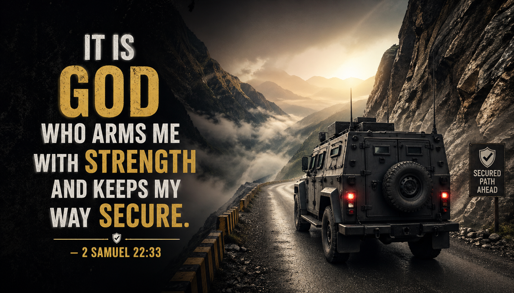 2 Samuel 22:33 — God Arms Me with Strength | Mountain Road Wallpaper